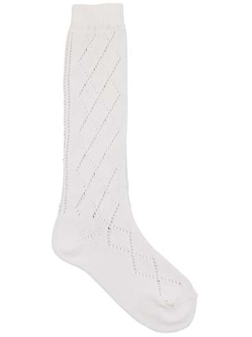 School White Cotton Girls Long Pattern Socks 2pk